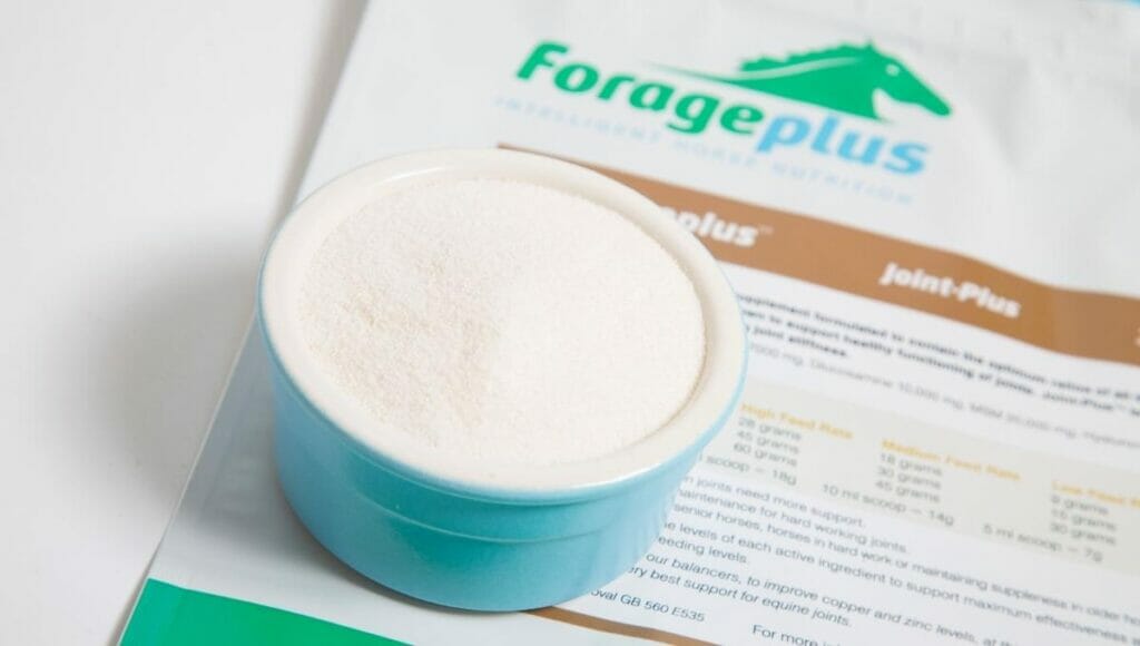 A close up of Forageplus Joint Supplement for Horses