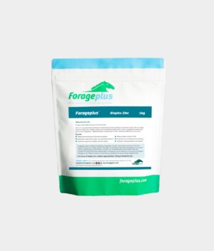 A 1kg pouch of Forageplus Bioplex Zinc for horses on a grey background.