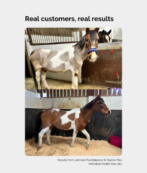 A customer testimonial showing the before and after images from using our Laminae Plus Balancer.