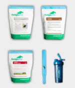 A collection of Forageplus supplements for laminitis prone horses on a grey background.