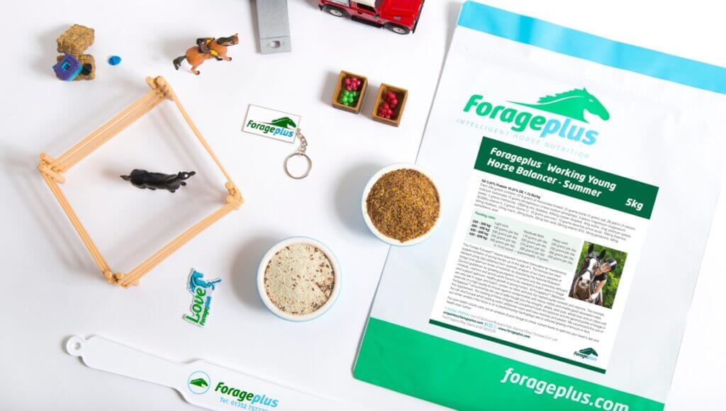 A grid shot of the Forageplus Working Young Horse Summer horse feed balancer.