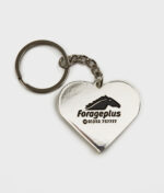 Forageplus silver metallic key ring with black logo inscription