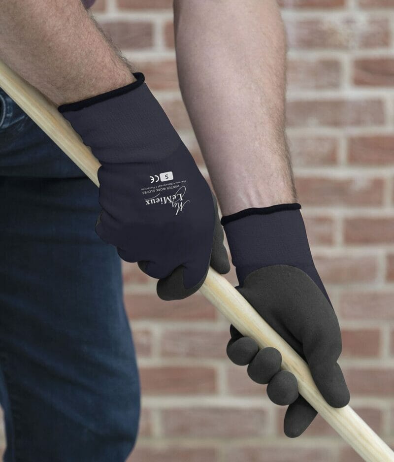 winter yard gloves in use
