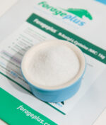 A close up shot of synthetic vitamin E for horses in a blue pot