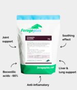 A 1kg pouch of Forageplus Boswellia for horses along with a list of its potential benefits