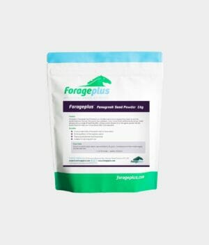 A 1kg pouch of Forageplus fenugreek seed powder for horses
