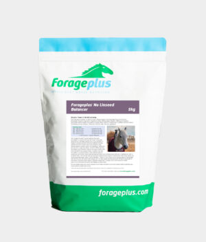A 5 kilogram pouch of Froageplus No Linseed horse feed balancer on a light grey background.