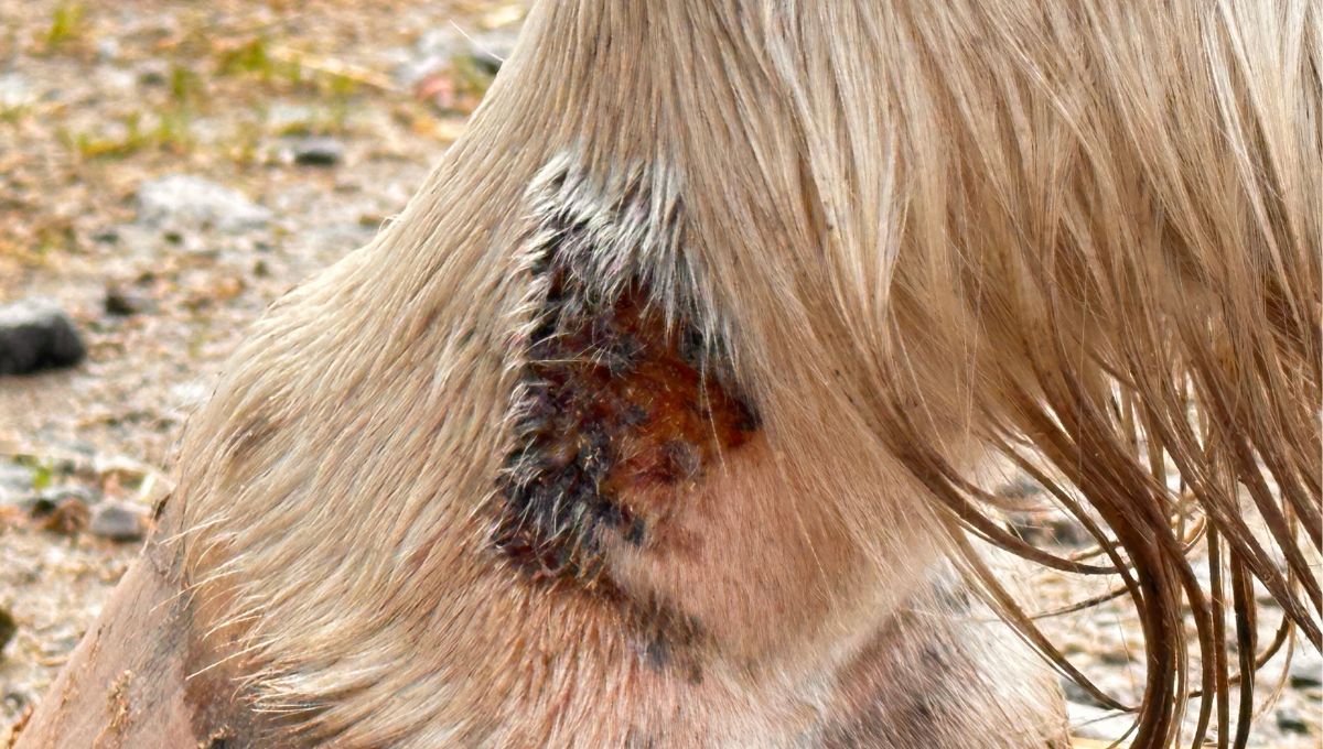 horse with mud fever on fetlock