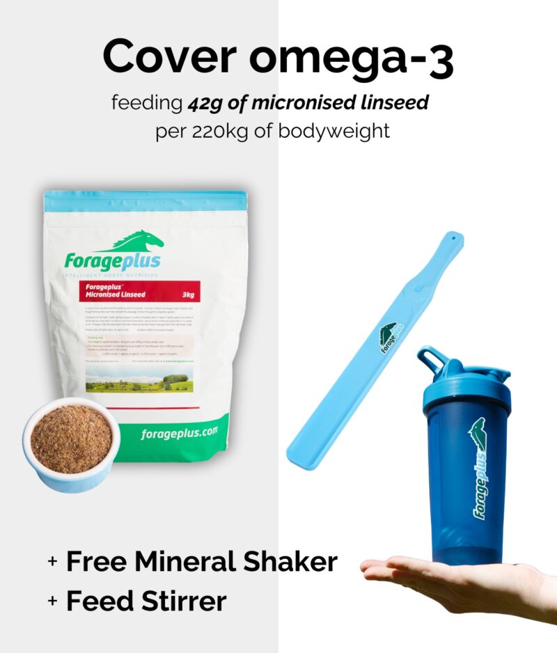 Forageplus linseed with a mineral shaker bottle and feed stirrer.